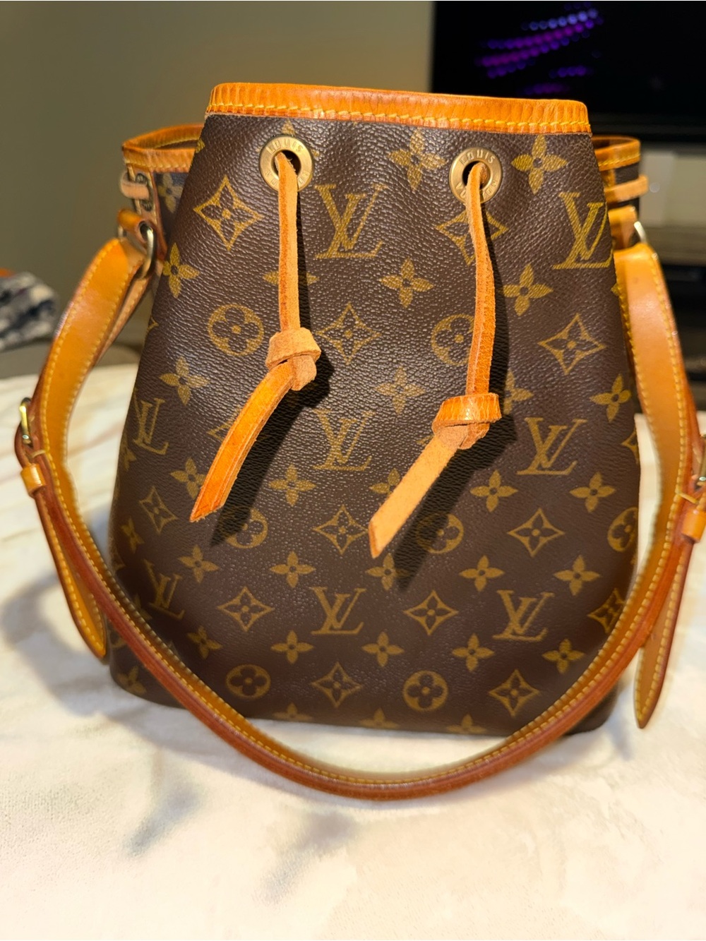 Louis Vuitton Monogram Drawstring Bucket Bag in Brown and Tan